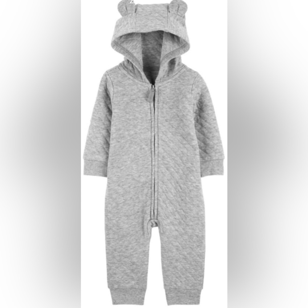 Carter’s Gender Neutral Quilted Zip Up One Piece Romper Hood With Ears 9 Months
